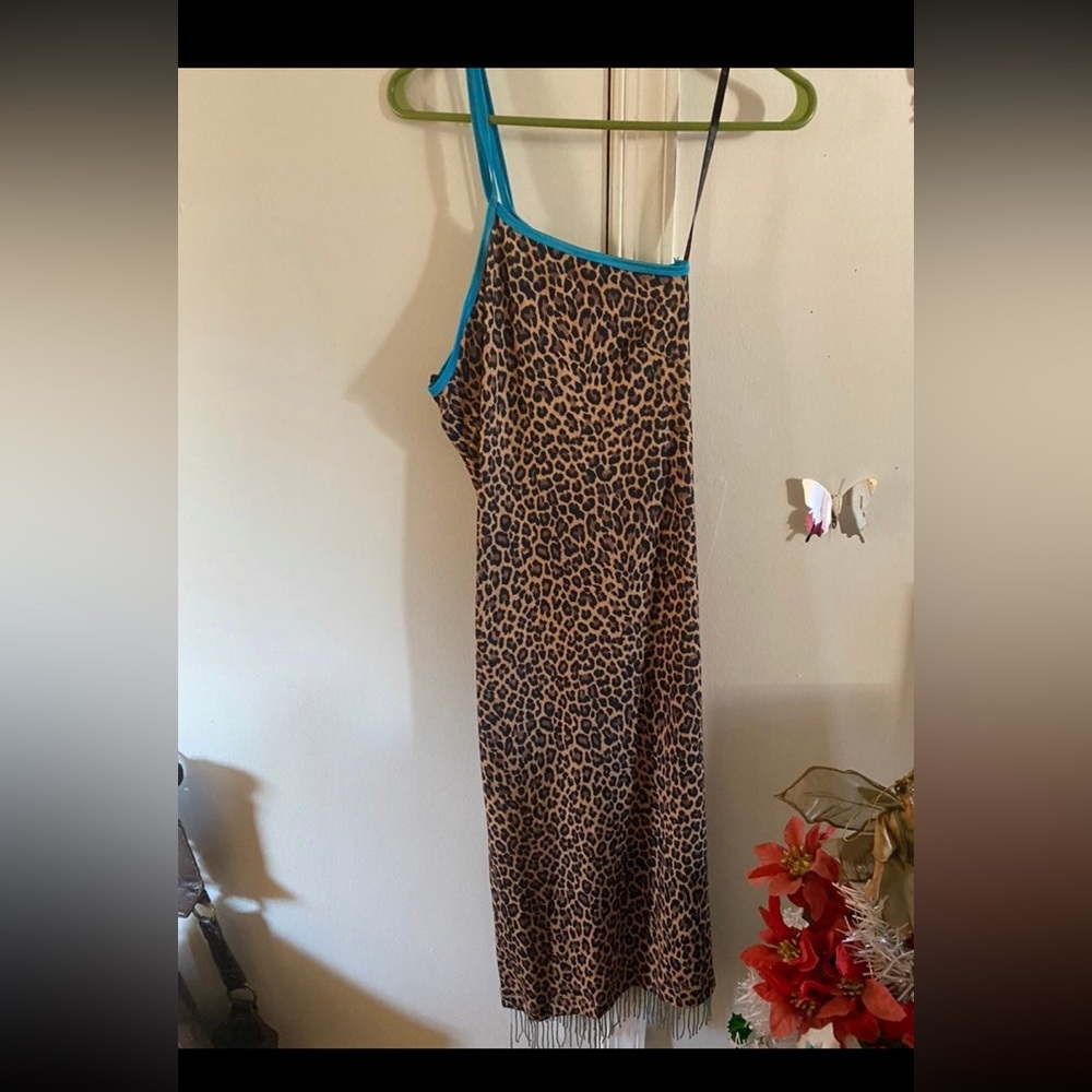 Small cheetah print one shoulder dress with beaded hem.NWT. No beads missing!